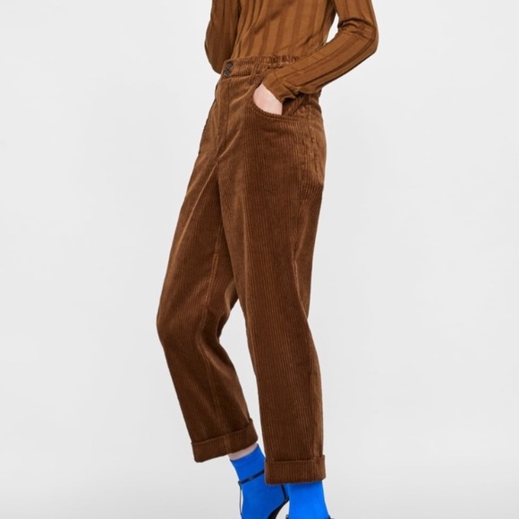 Zara Pants High Waist Golden Brown Corduroy Trousers Poshmark